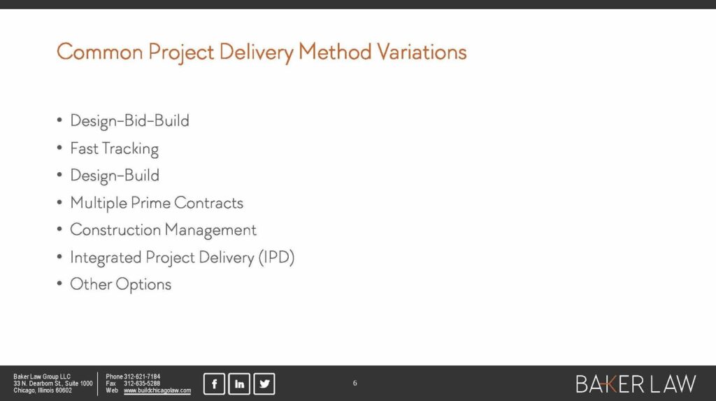 COMMON PROJECT DELIVERY METHODS FOR DESIGN AND CONSTRUCTION