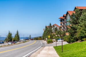 Apartment condo condominium lodge buildings in West Virginia small mountain ski resort town village